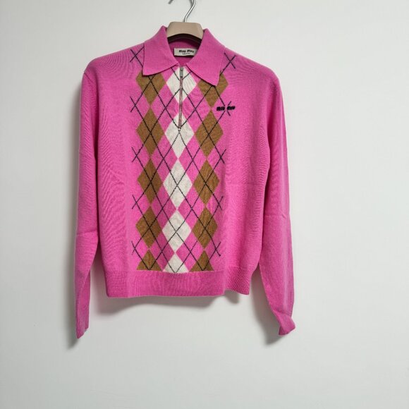 Miu Miu Argyle cashmere polo sweater - Picture 5 of 14